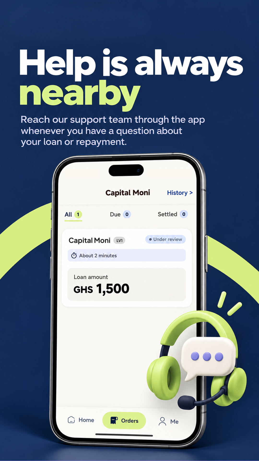 Capital Moni — in-app orders and support